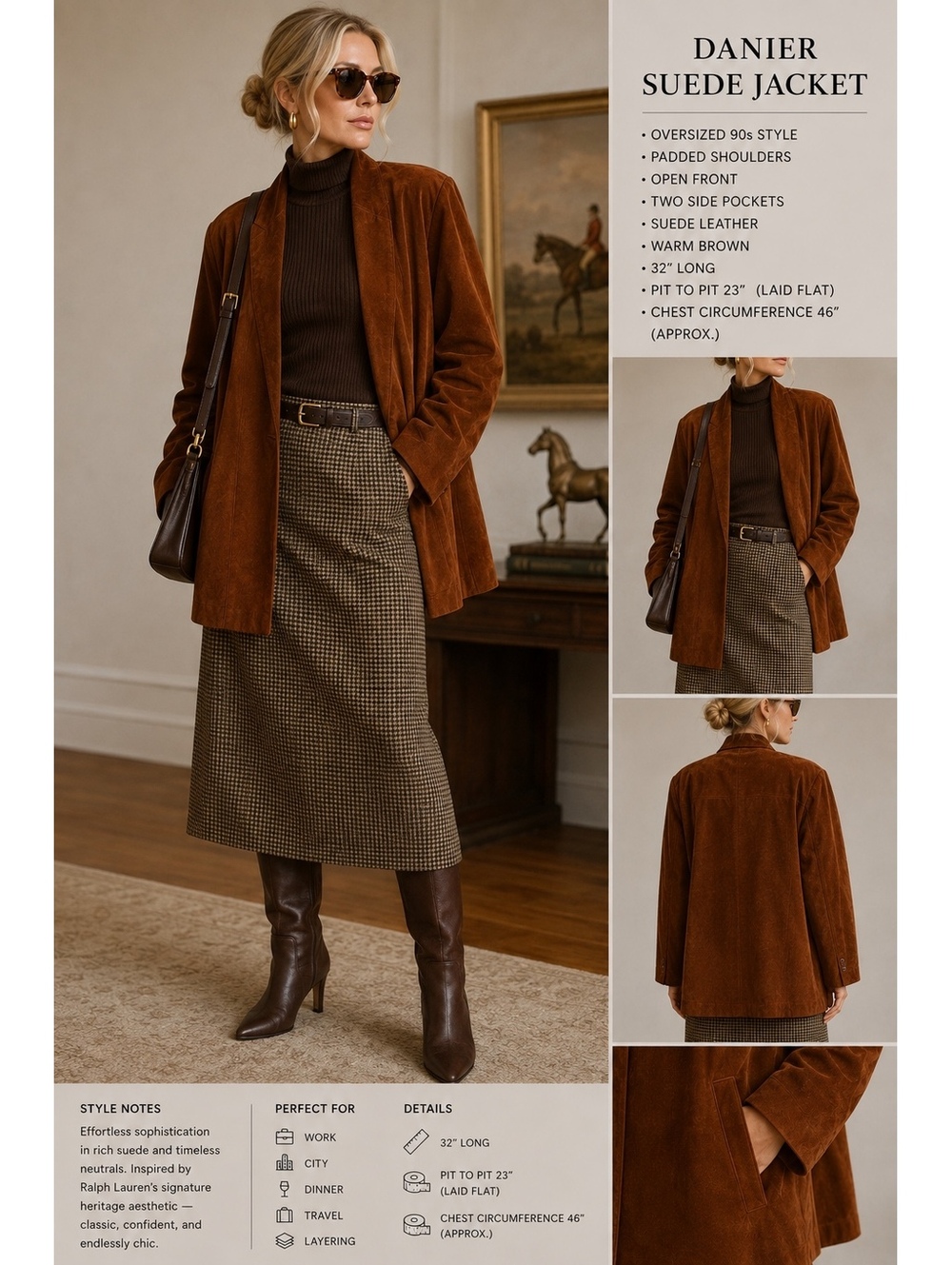 Vintage 90s Danier Brown Suede Leather Oversized Jacket Blazer L